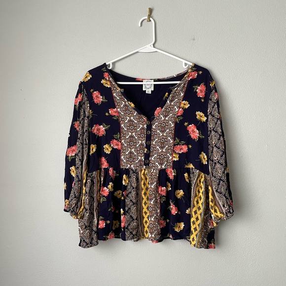 Blue Rain Tops - Blue Rain Women's Floral Top with 3/4 Sleeves XL